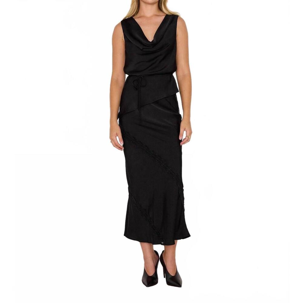 NEW MINKPINK momento bias skirt in black